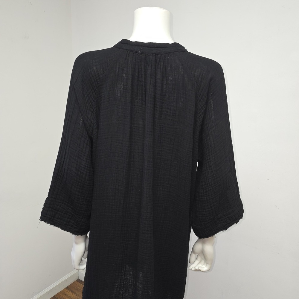 Cloth & Stone Gauze Dress Cover-Up 3/4 Sleeve Black V-Neck Size S Womens Relaxed - Picture 7 of 10
